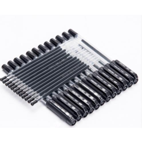 得力33205黑色0.5中性笔 替芯签字笔 水笔 12支笔加12支笔芯 黑色