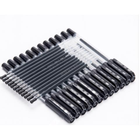 得力33205黑色0.5中性笔 替芯签字笔 水笔 12支笔加...